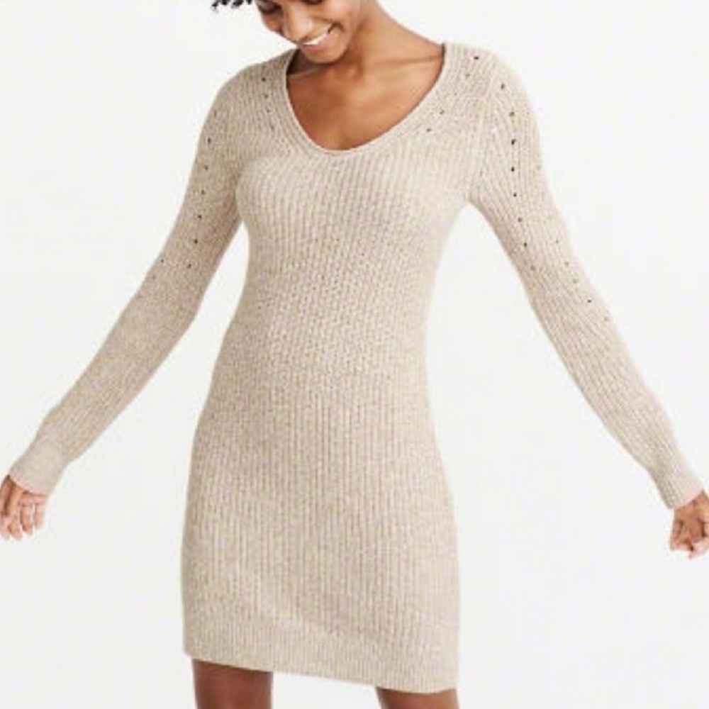Abercrombie & Fitch Green V Neck Long Sleeve Sweater Dress - Picture 3 of 9